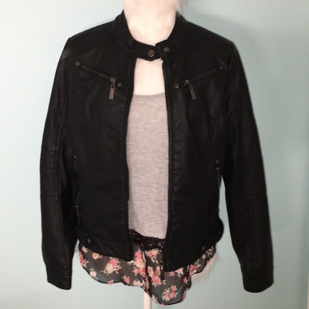 Leather jacket and tank top